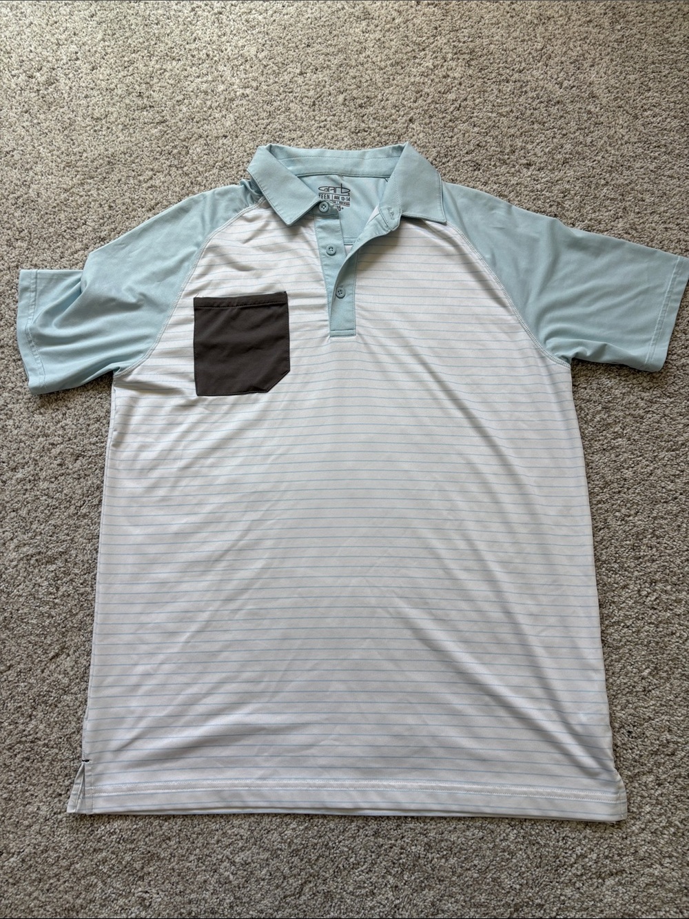 Youth GARB Short Sleeve Polo with Contrast Pocket - Light Blue & White